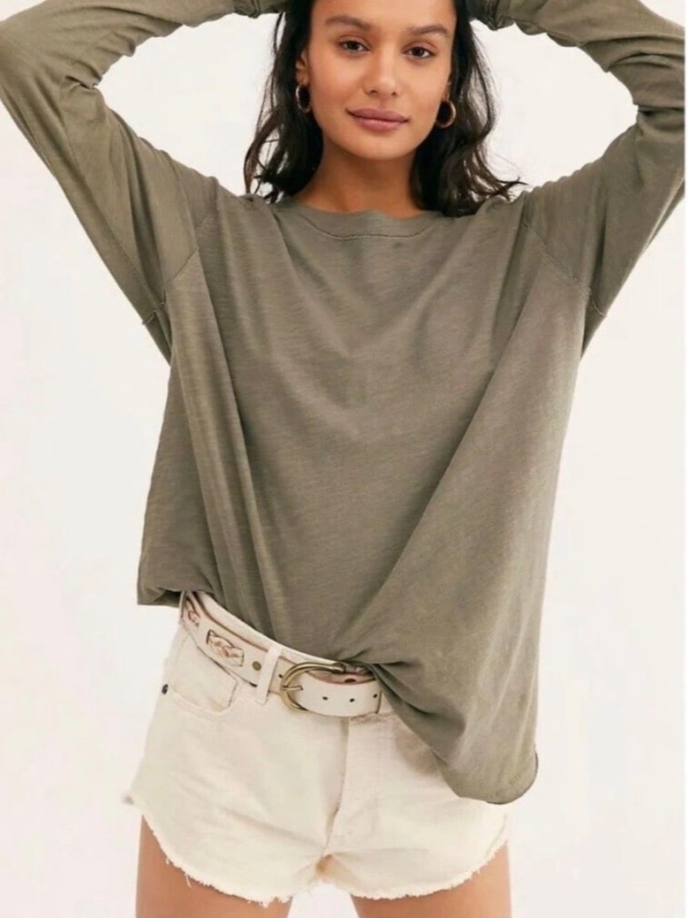 Free People Arden Crew Neck T-Shirt in Washed Army Sz Small